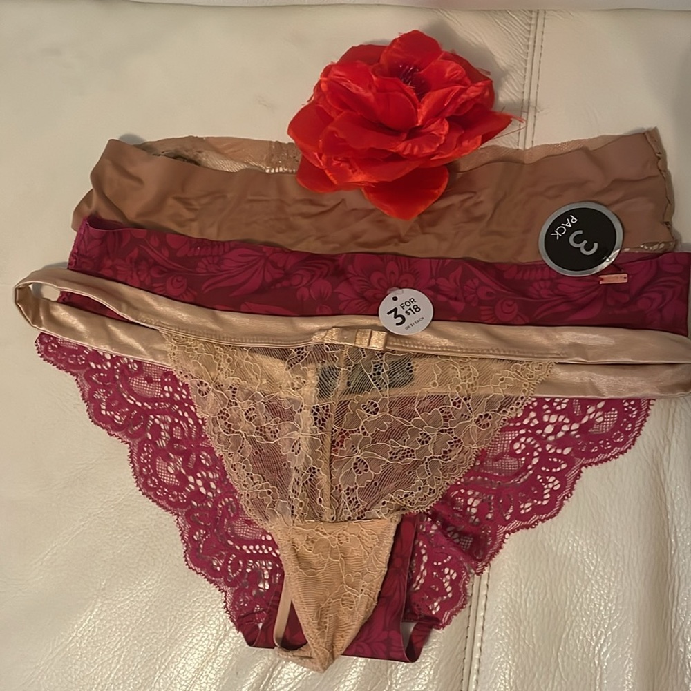 RACHEL Rachel Roy Lace Panties Set - Tan, Brown, Burgundy